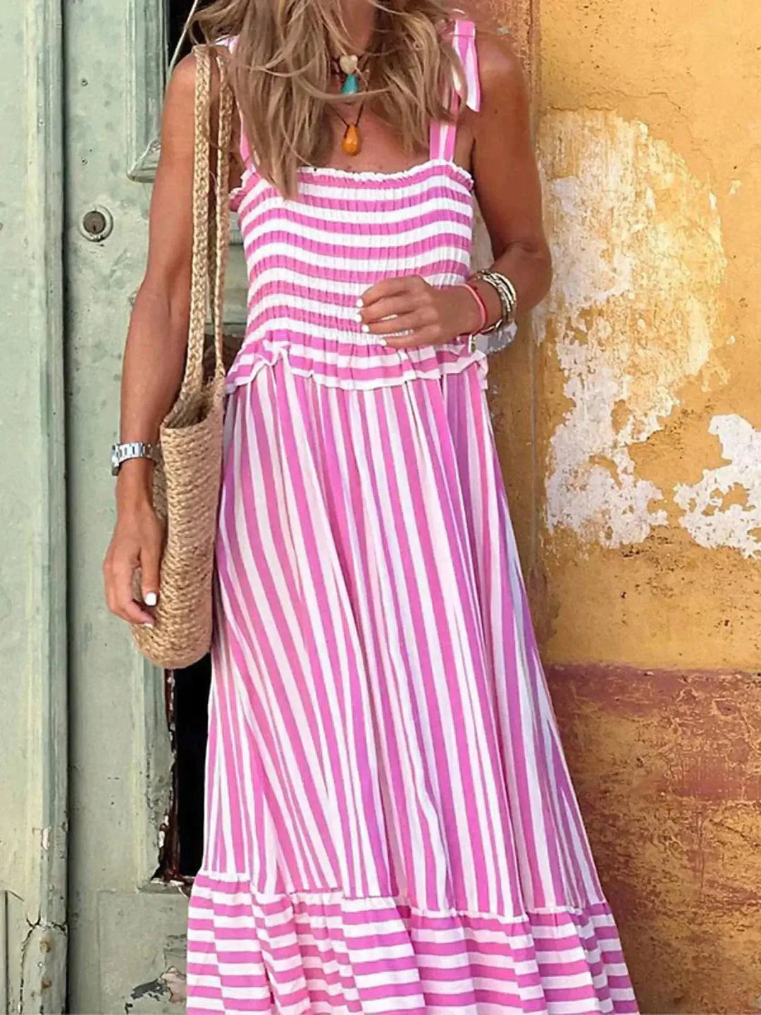 Samantha | Women's Summer Striped Maxi Tie Strap Dress