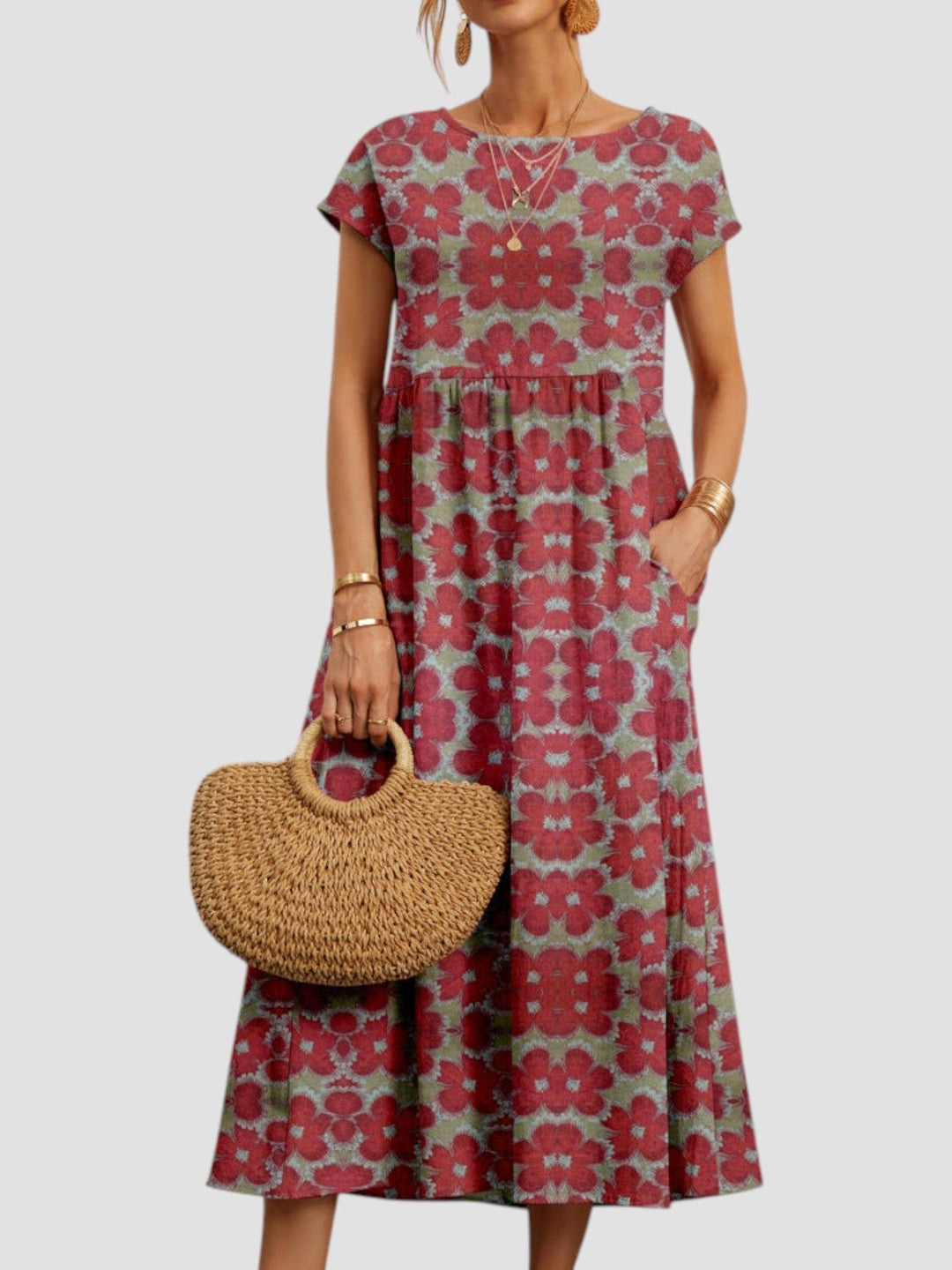 Sarah | Women's Printed Pocket Midi Summer Dress