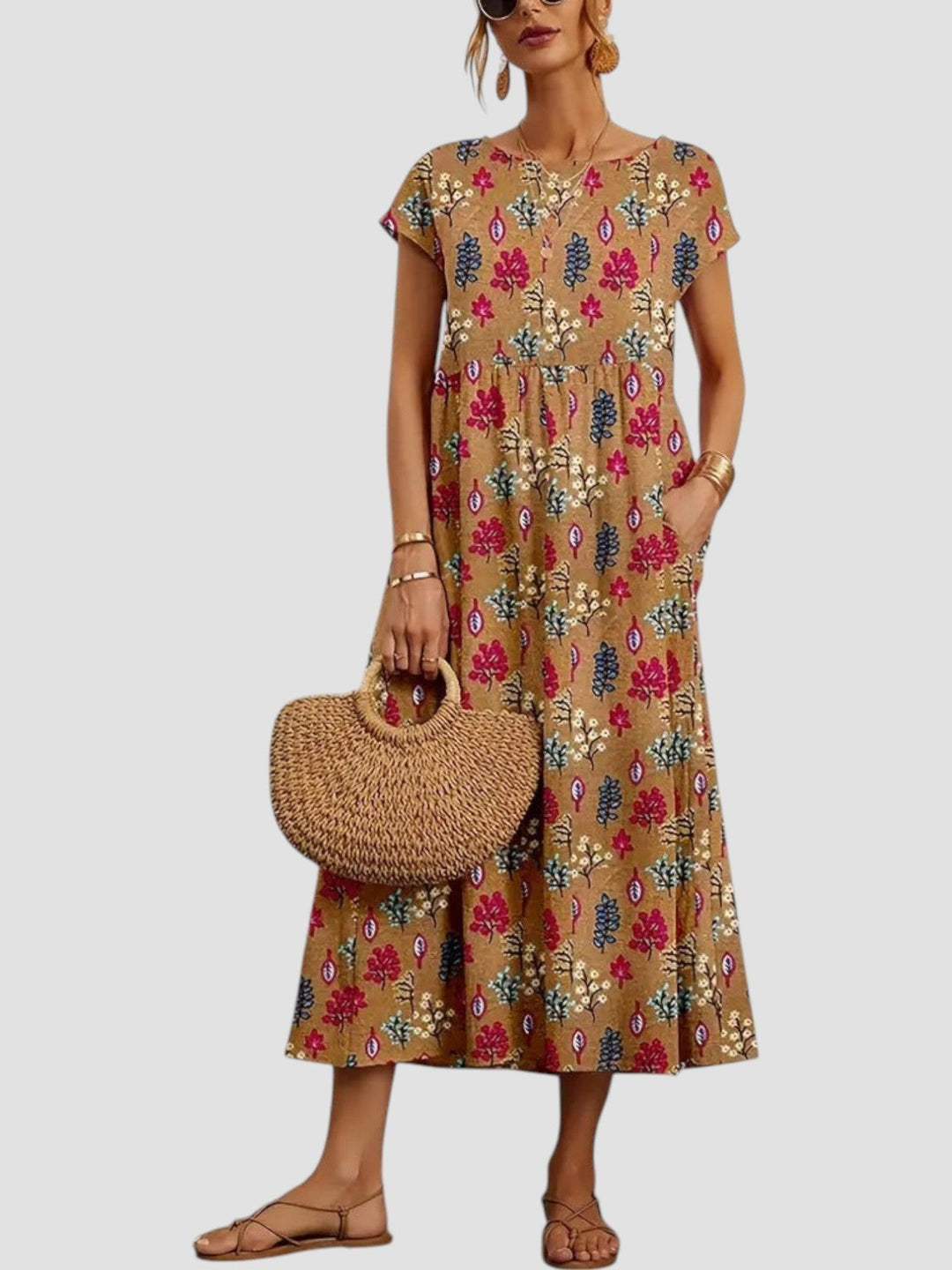 Sarah | Women's Printed Pocket Midi Summer Dress