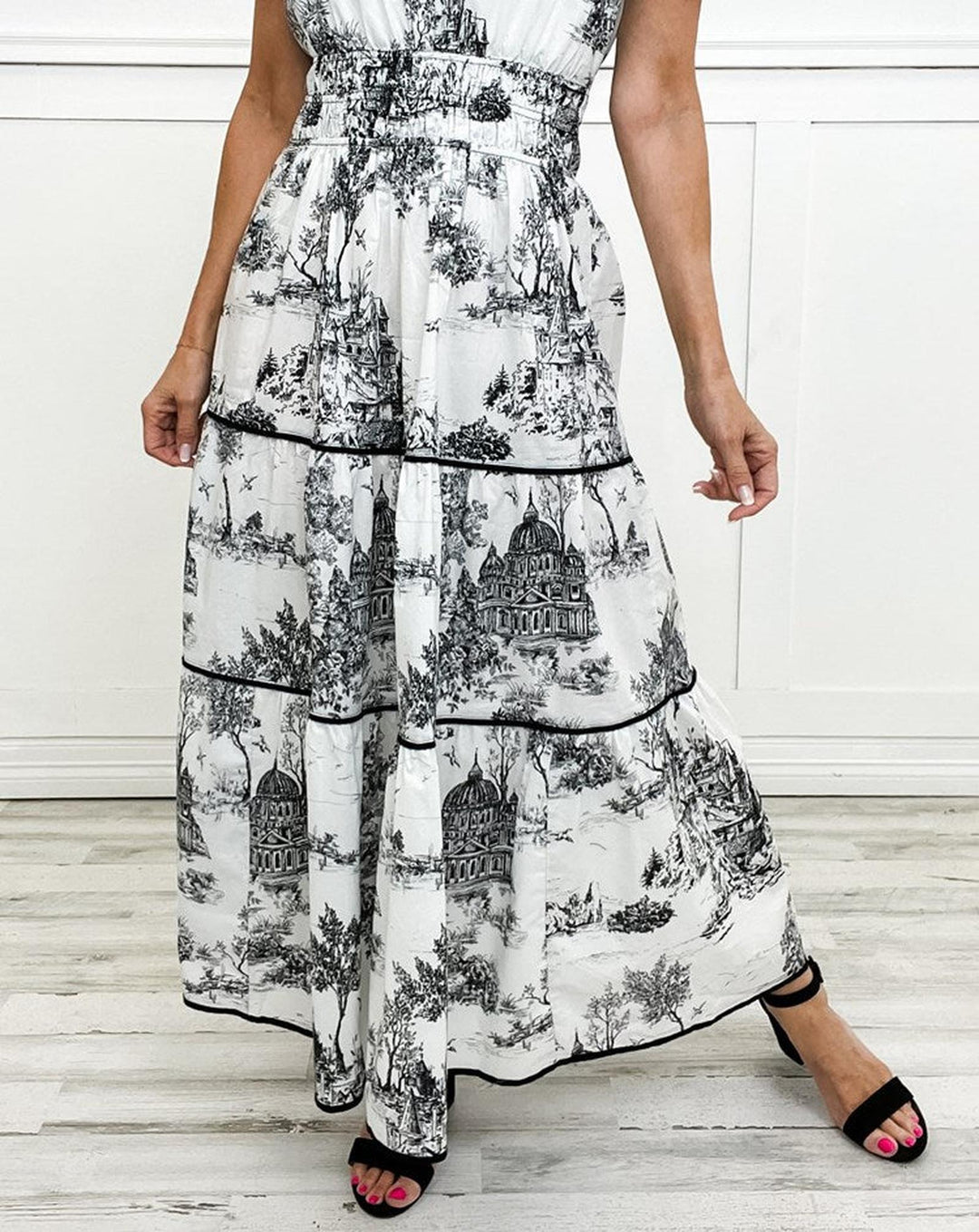 Sarah | Women's Vintage Print Tiered Midi Dress