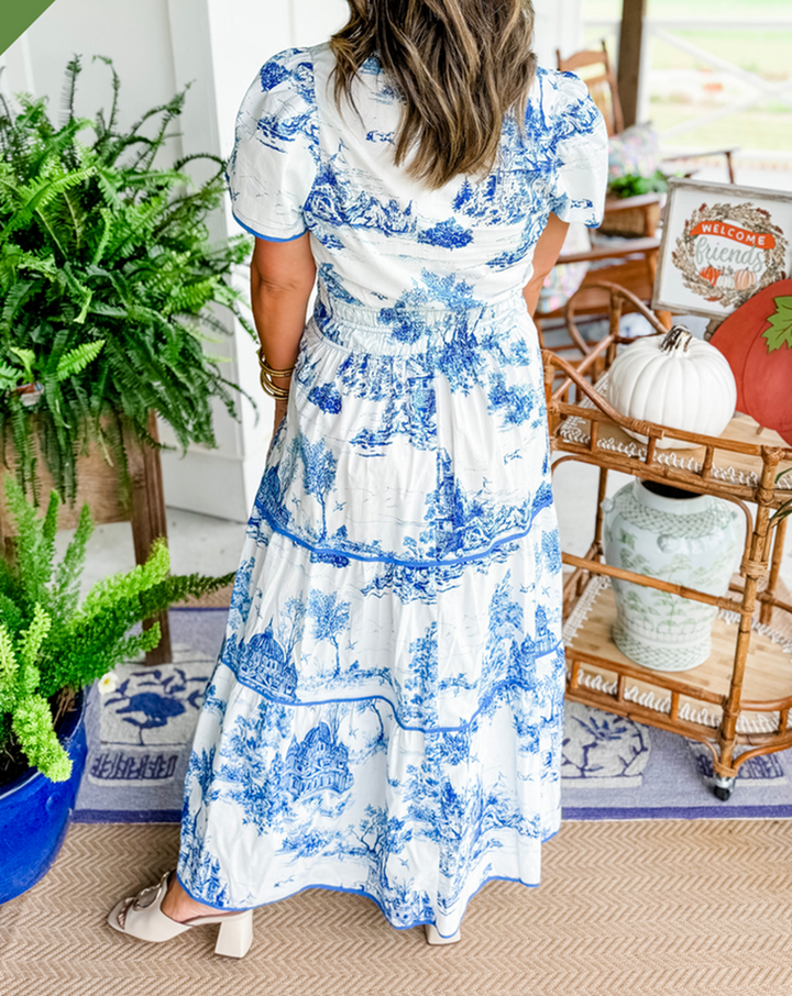 Sarah | Women's Vintage Print Tiered Midi Dress