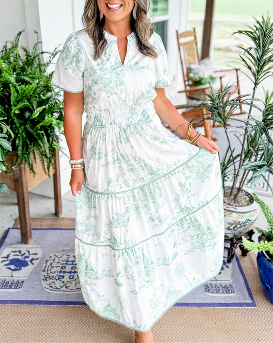 Sarah | Women's Vintage Print Tiered Midi Dress