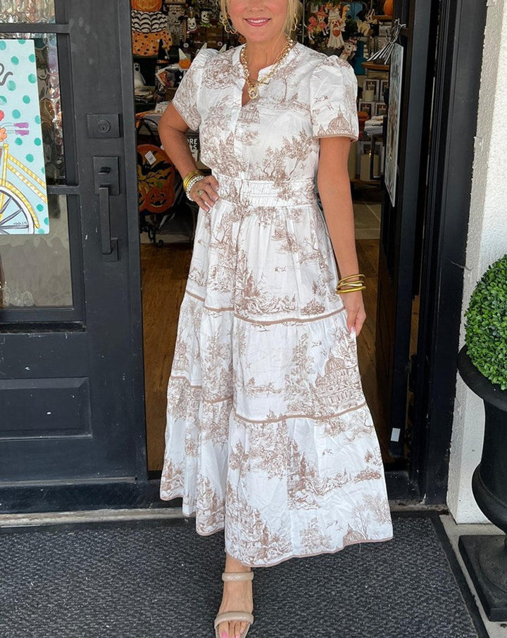 Sarah | Women's Vintage Print Tiered Midi Dress