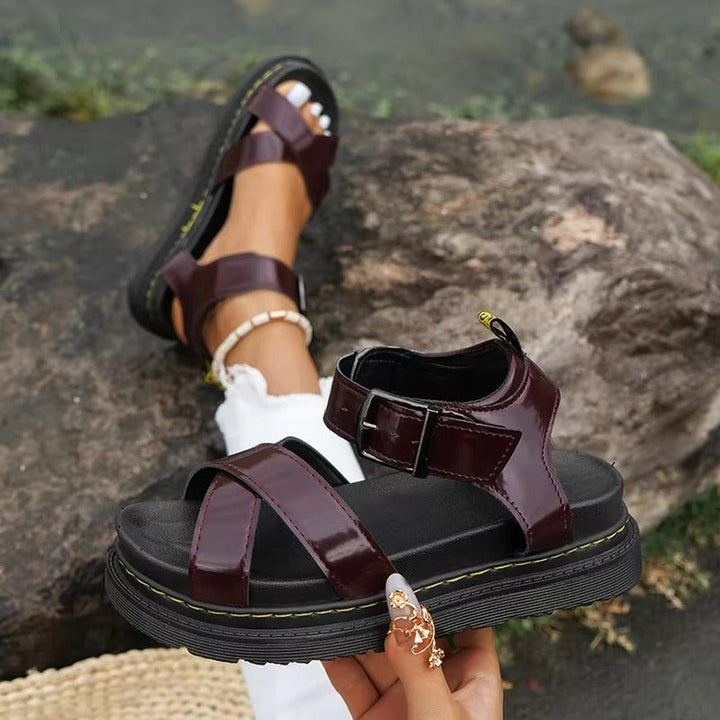 Savannah | Women's Cross Strap Buckle Casual Flat Sandals