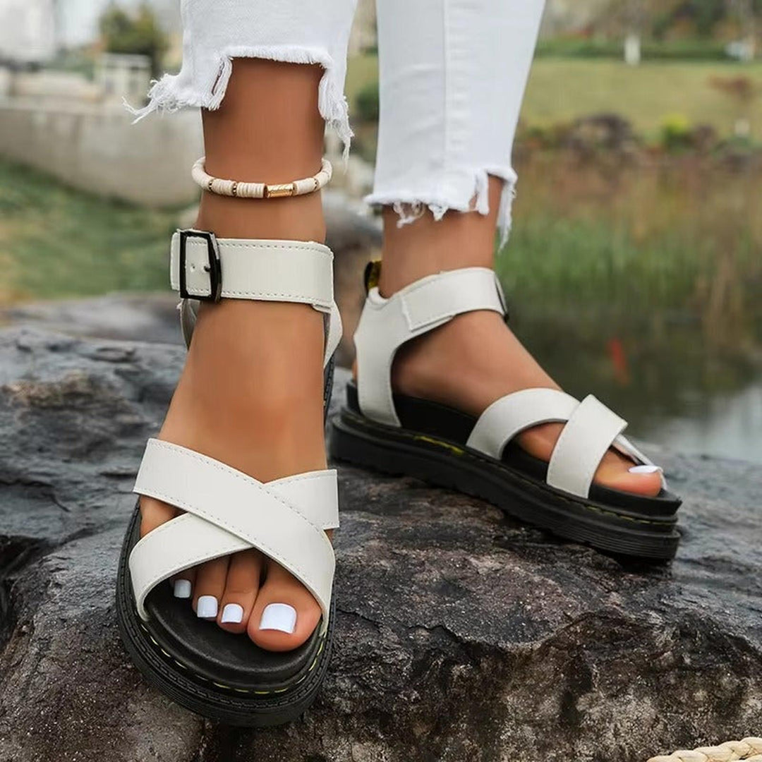Savannah | Women's Cross Strap Buckle Casual Flat Sandals