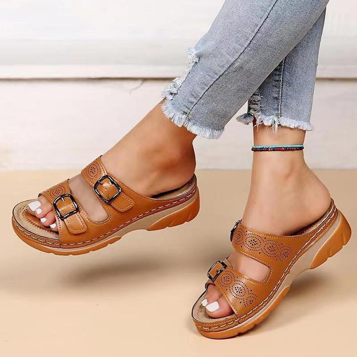 Scarlett | Orthopedic Slide Sandals Perforated Open Toe Buckle Straps