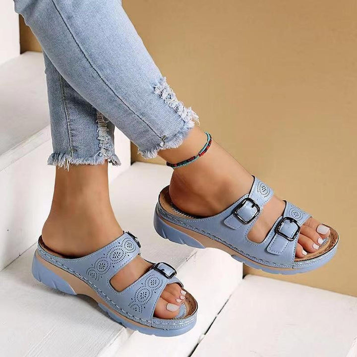 Scarlett | Orthopedic Slide Sandals Perforated Open Toe Buckle Straps