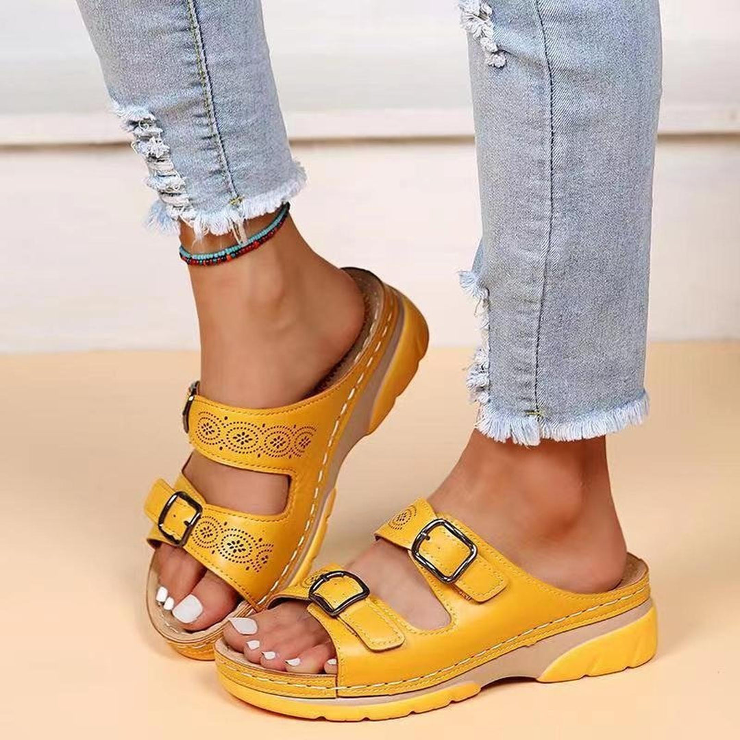 Scarlett | Orthopedic Slide Sandals Perforated Open Toe Buckle Straps