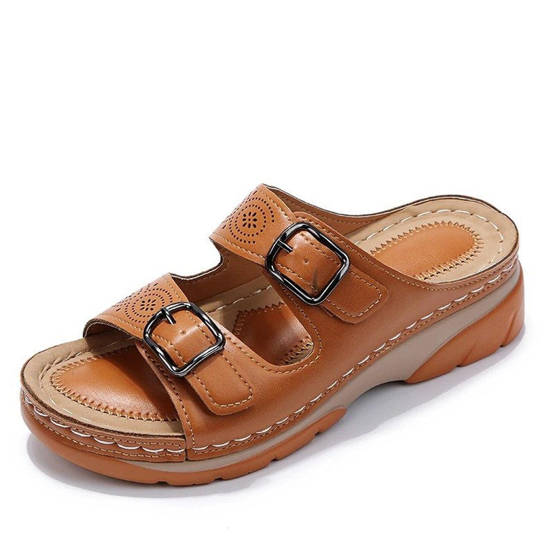 Scarlett | Orthopedic Slide Sandals Perforated Open Toe Buckle Straps