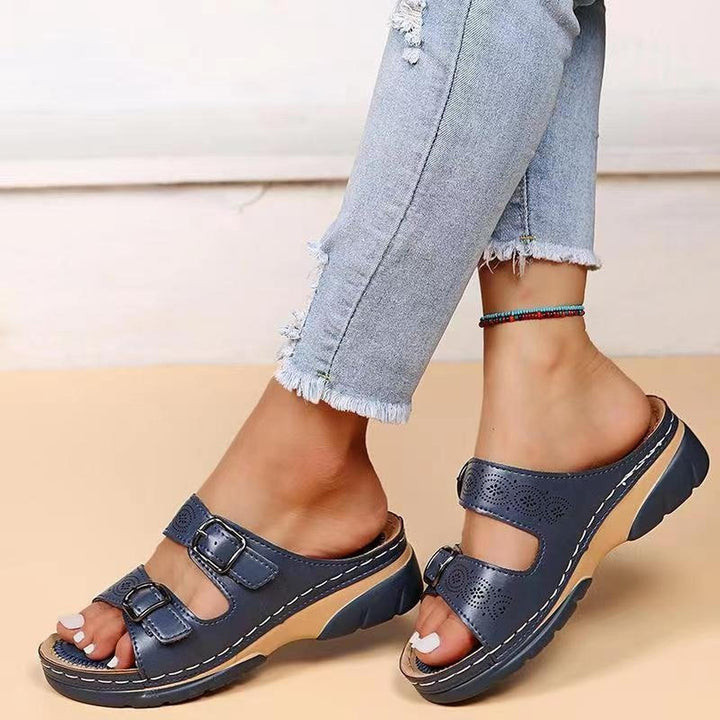 Scarlett | Orthopedic Slide Sandals Perforated Open Toe Buckle Straps