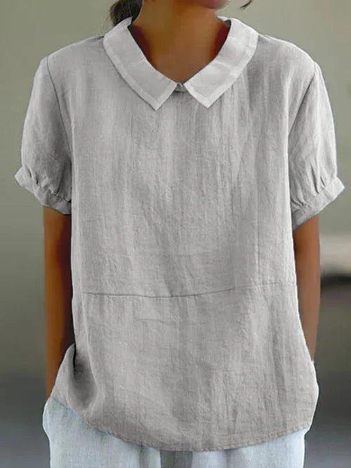 Sophia | Women's Linen Blouse Peter Pan Collar Puff Sleeve Relaxed