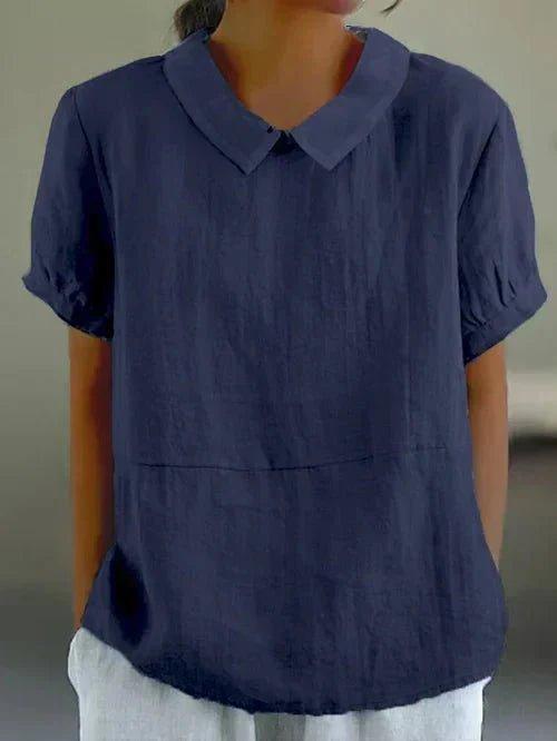 Sophia | Women's Linen Blouse Peter Pan Collar Puff Sleeve Relaxed