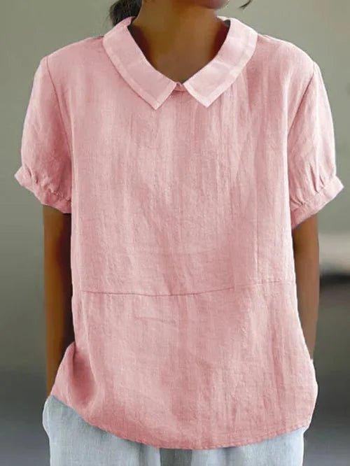Sophia | Women's Linen Blouse Peter Pan Collar Puff Sleeve Relaxed