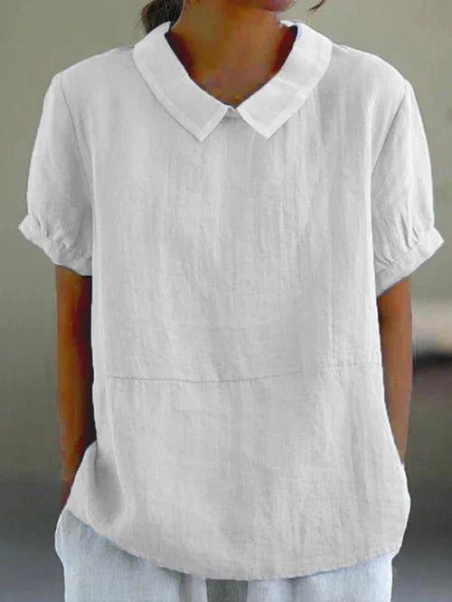 Sophia | Women's Linen Blouse Peter Pan Collar Puff Sleeve Relaxed