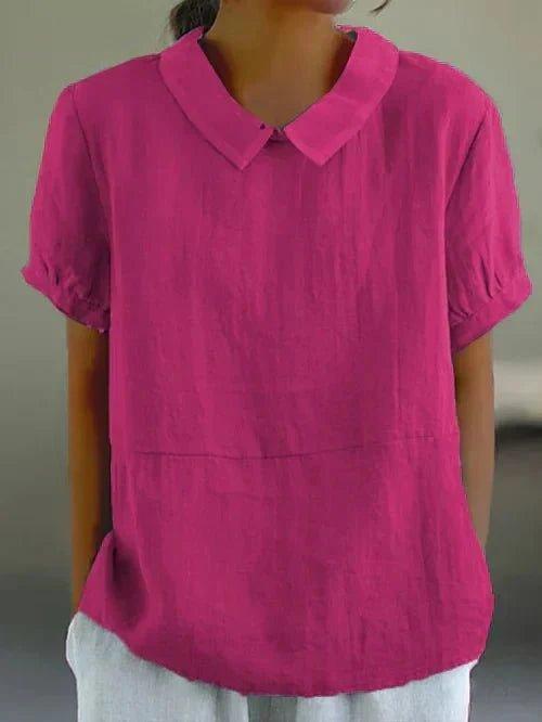 Sophia | Women's Linen Blouse Peter Pan Collar Puff Sleeve Relaxed