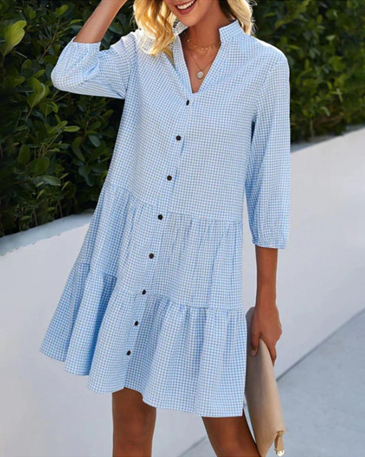 Sophie | Women's Checkered Button Front Midi Summer Dress