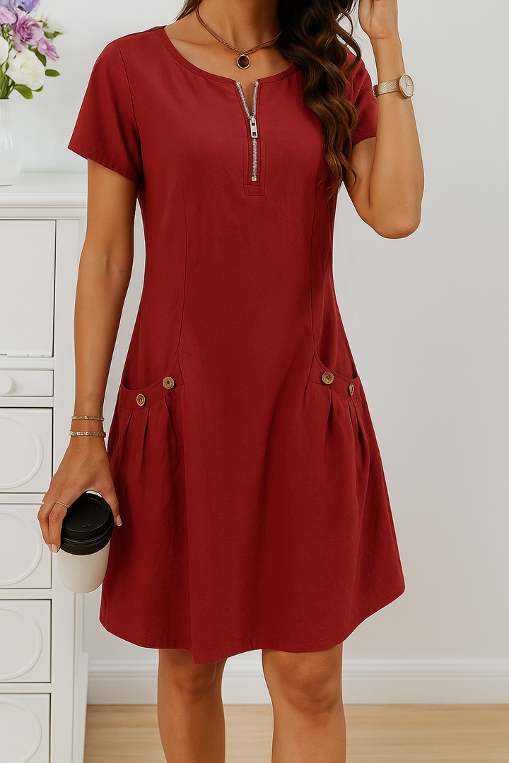 Stella | Women's Casual Zip Neck Pocket Mini Dress