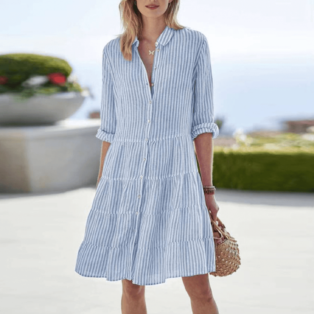 Sydney | Women's Striped Button Front Tiered Mini Dress