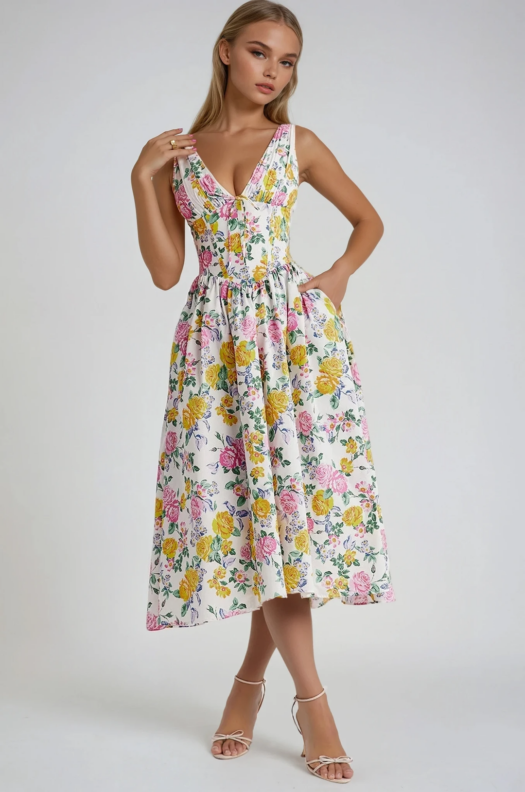 taylor floral fit and flare dress Women's Taylor Floral V-Neck Fit and Flare Dress
