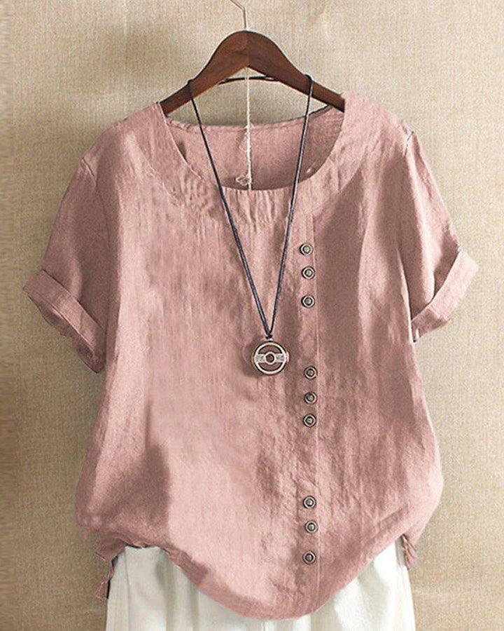 Victoria | Women's Linen Tunic Top Button Front Short Sleeve