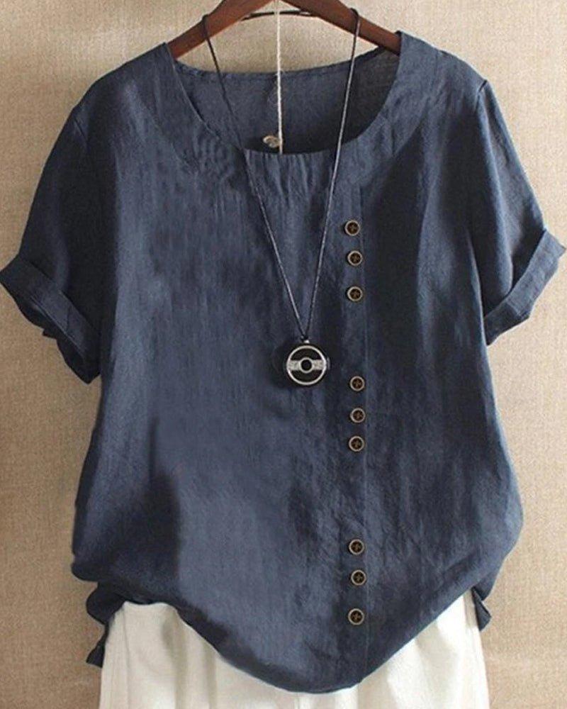 Victoria | Women's Linen Tunic Top Button Front Short Sleeve