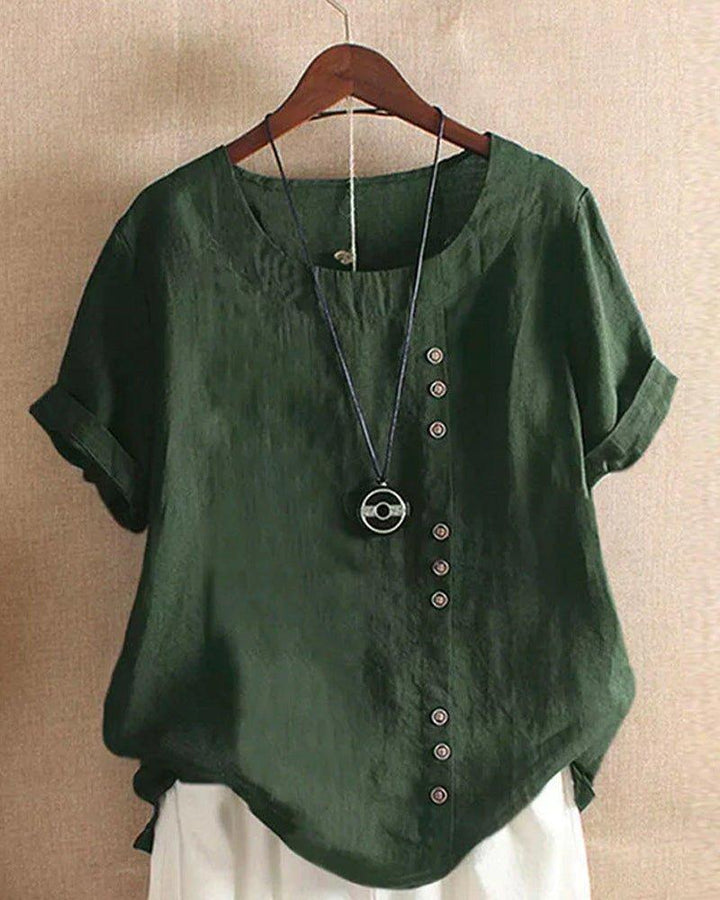 Victoria | Women's Linen Tunic Top Button Front Short Sleeve