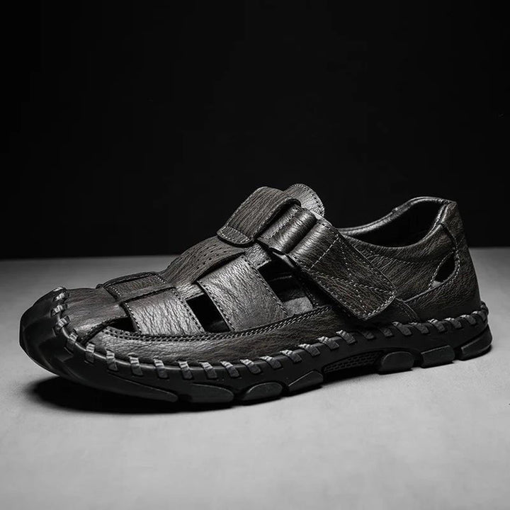 William | Men's Leather Fisherman Sandals Closed-Toe Hook Loop