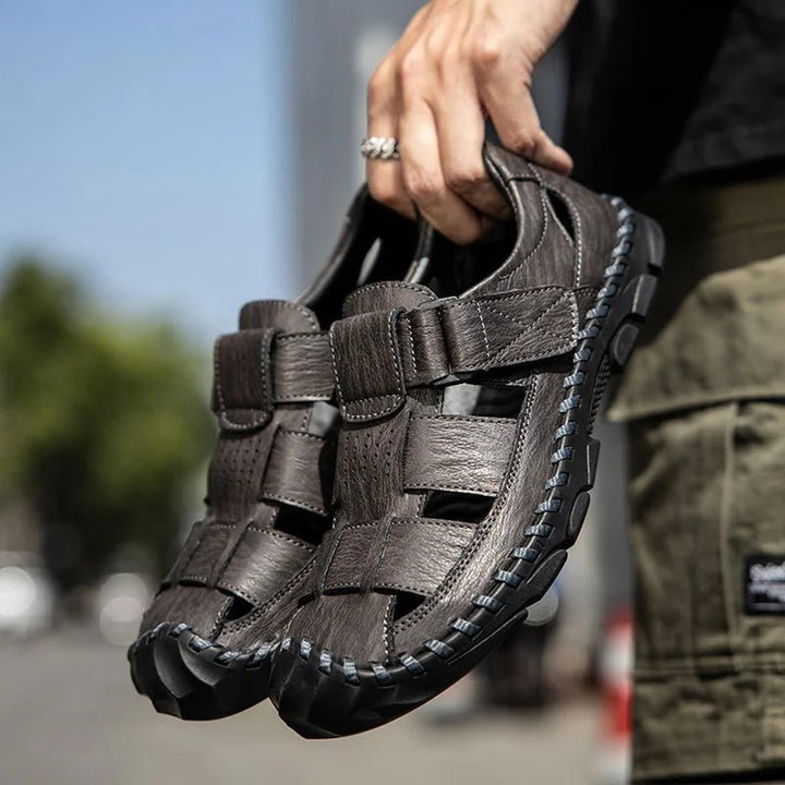 William | Men's Leather Fisherman Sandals Closed-Toe Hook Loop
