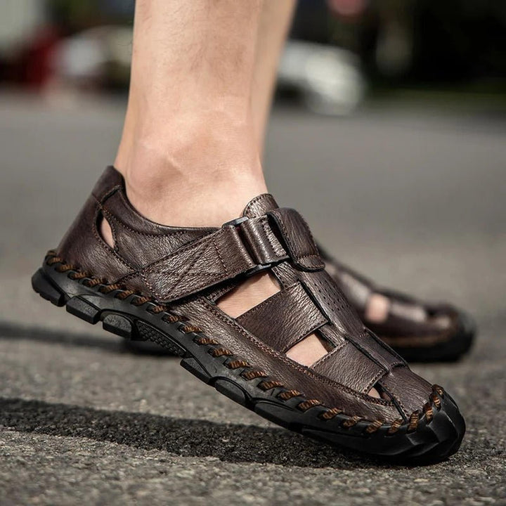 William | Men's Leather Fisherman Sandals Closed-Toe Hook Loop