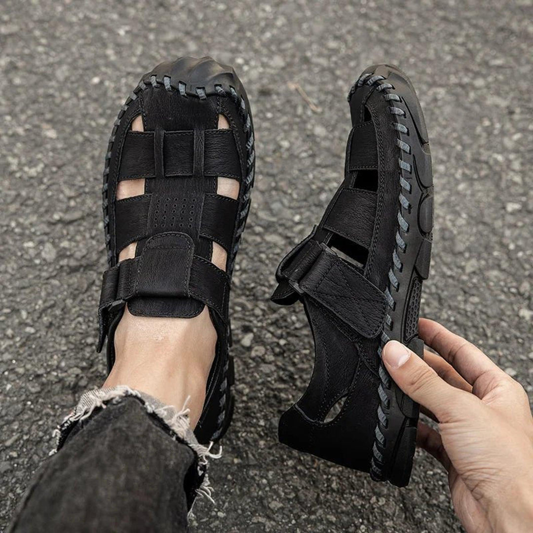 William | Men's Leather Fisherman Sandals Closed-Toe Hook Loop
