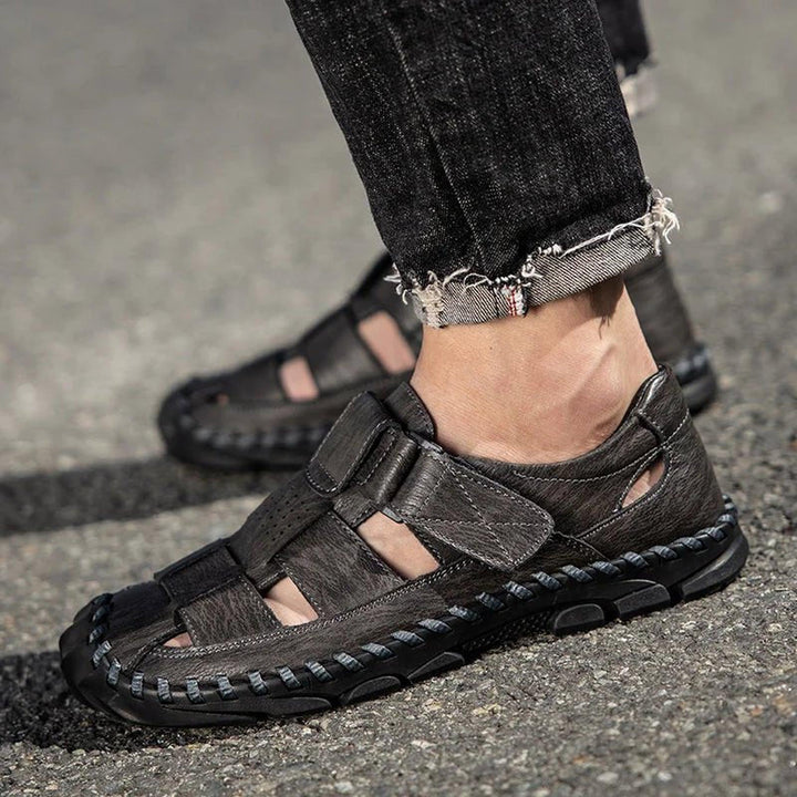 William | Men's Leather Fisherman Sandals Closed-Toe Hook Loop