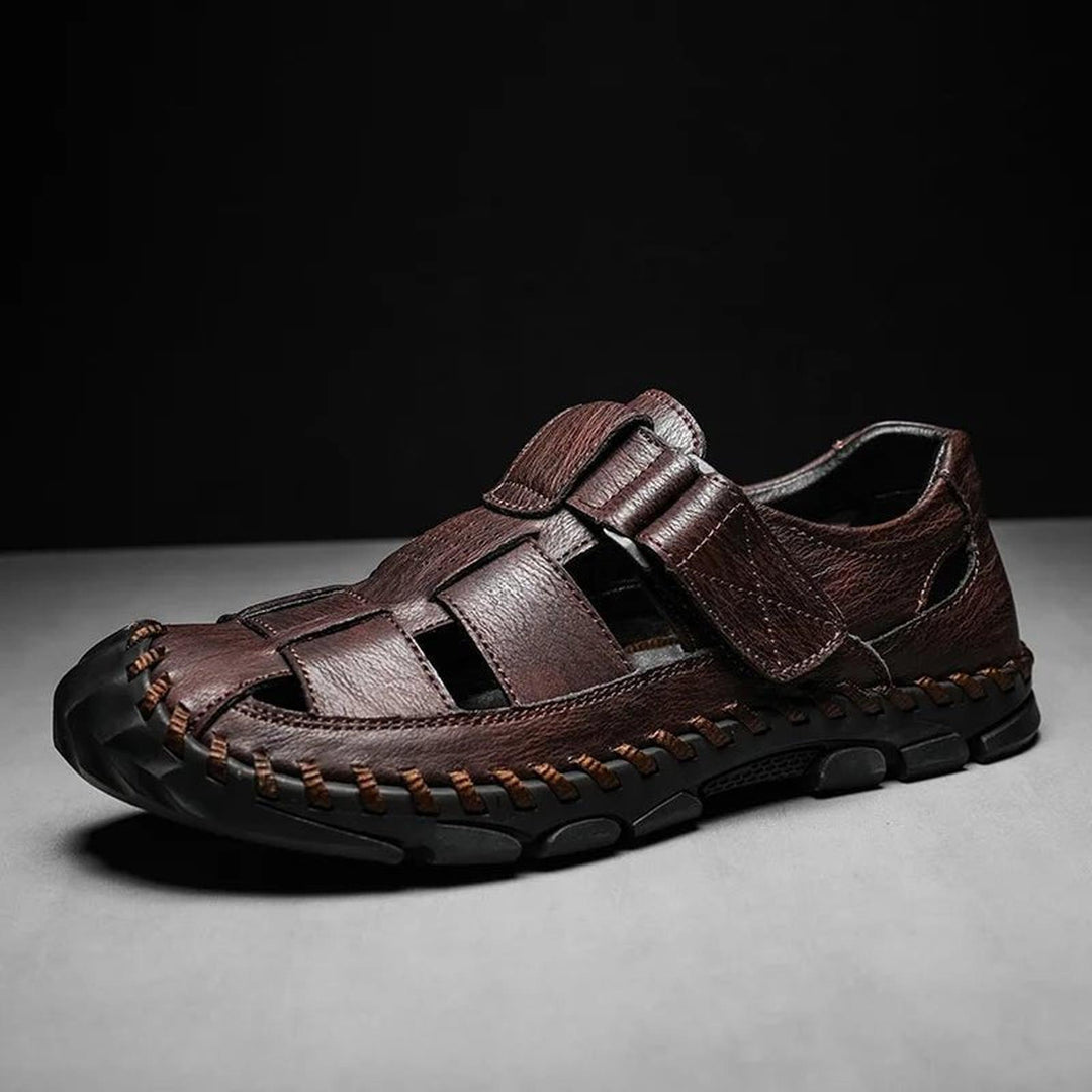 William | Men's Leather Fisherman Sandals Closed-Toe Hook Loop