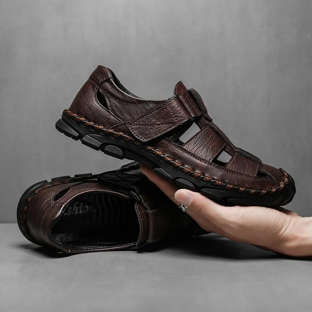 William | Men's Leather Fisherman Sandals Closed-Toe Hook Loop