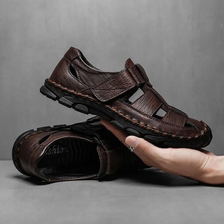 William | Men's Leather Fisherman Sandals Closed-Toe Hook Loop