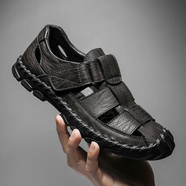 William | Men's Leather Fisherman Sandals Closed-Toe Hook Loop