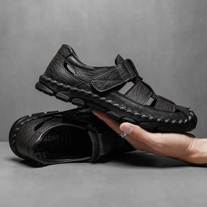 William | Men's Leather Fisherman Sandals Closed-Toe Hook Loop