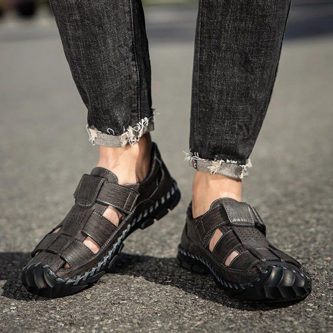 William | Men's Leather Fisherman Sandals Closed-Toe Hook Loop