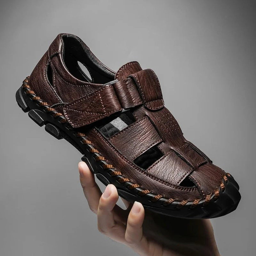 William | Men's Leather Fisherman Sandals Closed-Toe Hook Loop