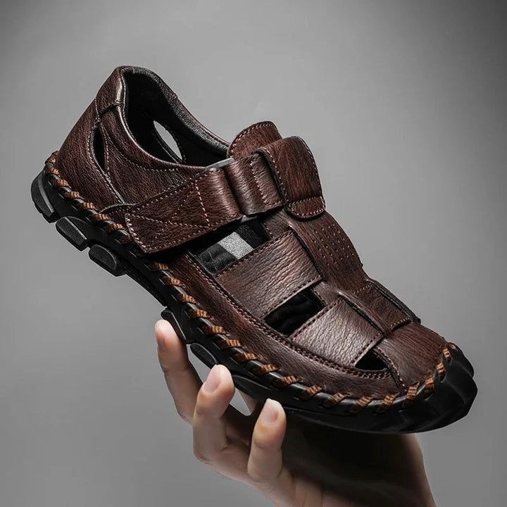 William | Men's Leather Fisherman Sandals Closed-Toe Hook Loop