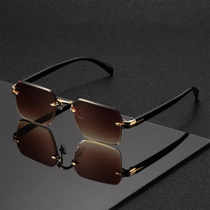 William | Sunglasses Rimless Gradient Gold Bridge Black Temple