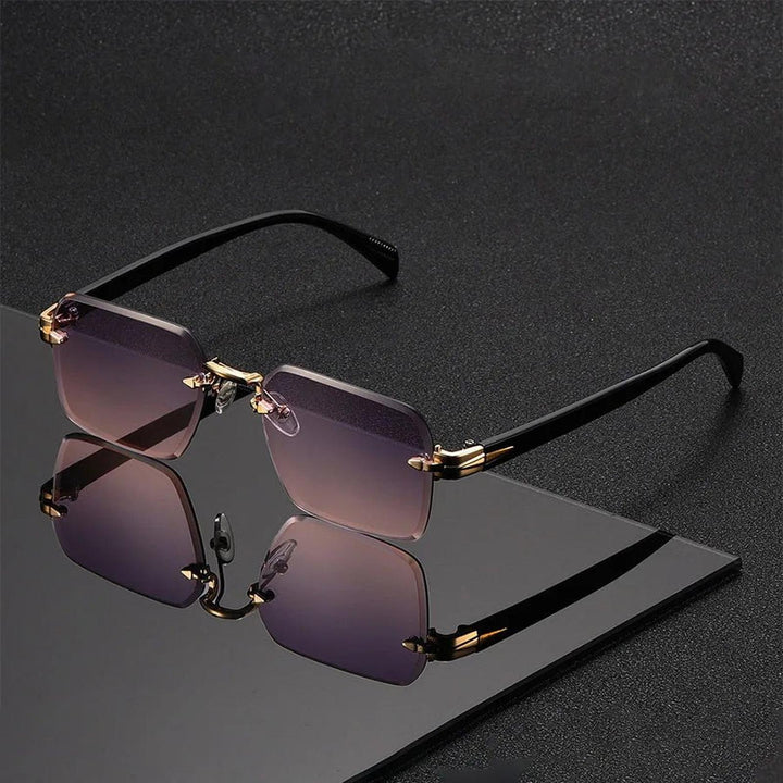 William | Sunglasses Rimless Gradient Gold Bridge Black Temple