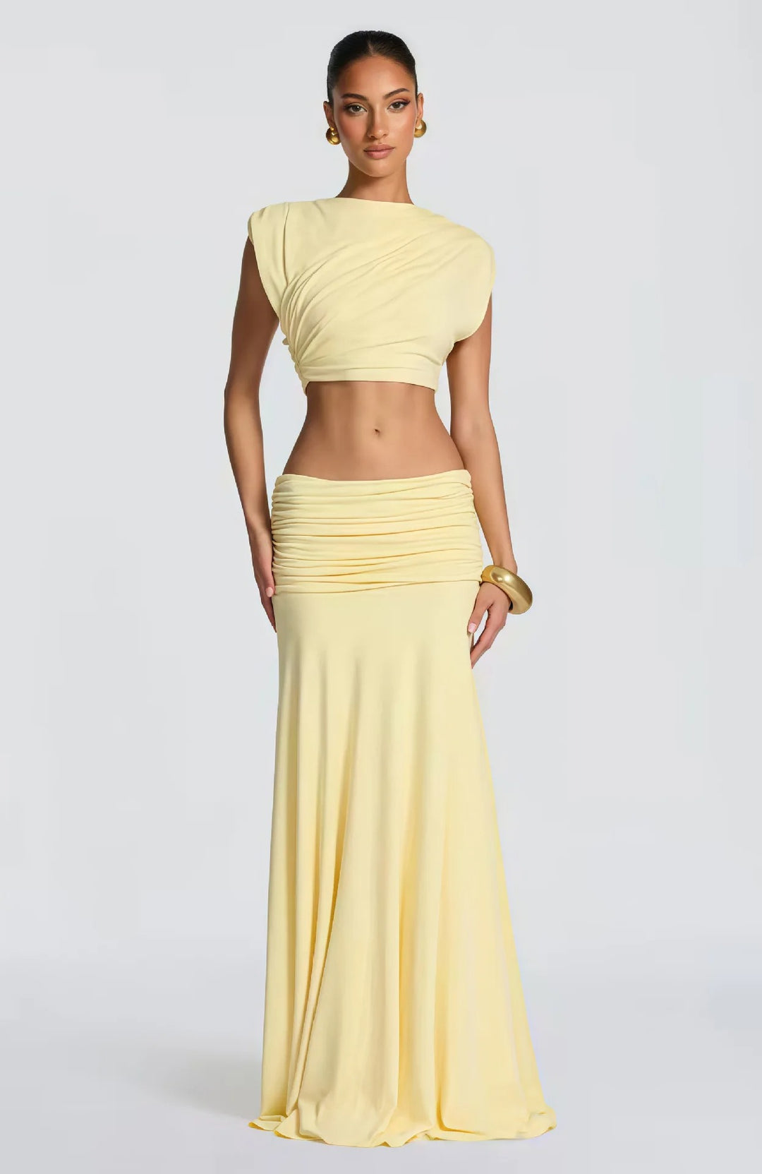 Seraphina – Ruched Satin Maxi Set
