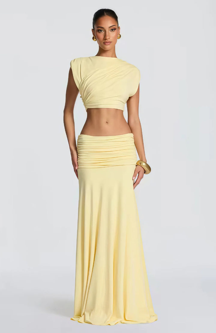 Seraphina – Ruched Satin Maxi Set