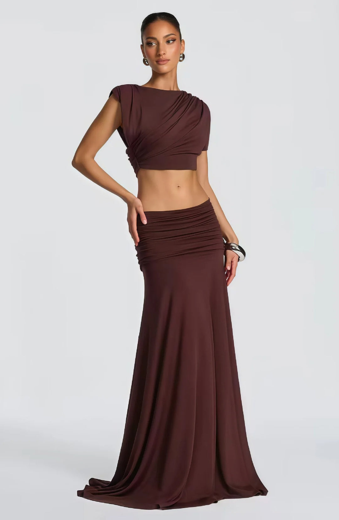 Seraphina – Ruched Satin Maxi Set