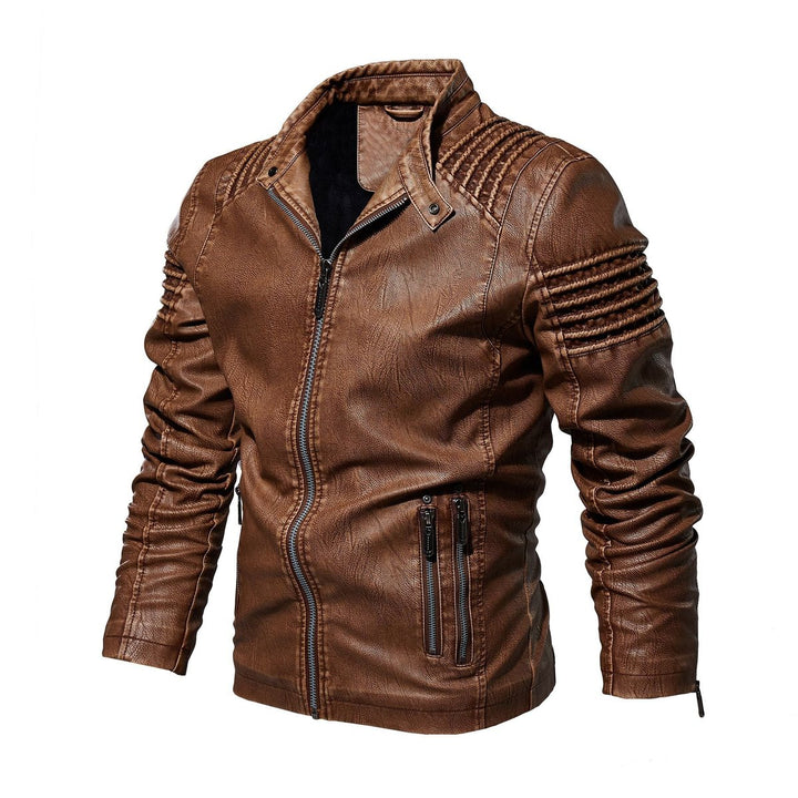 Men's Faux Leather Moto Jacket Structured Shoulder Zip-Up