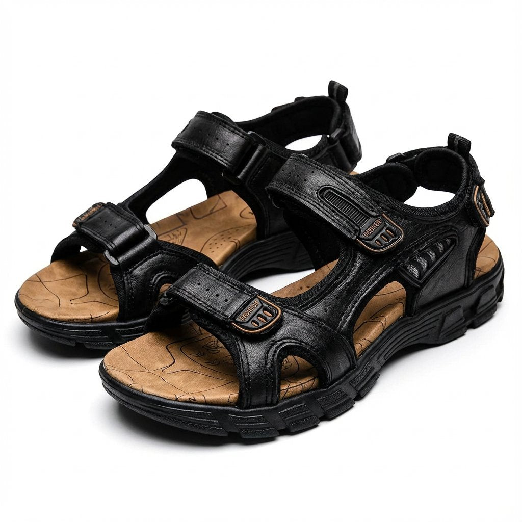 Men's Outdoor Velcro-Strap Open-Toe Trekking Sandals - Negro
