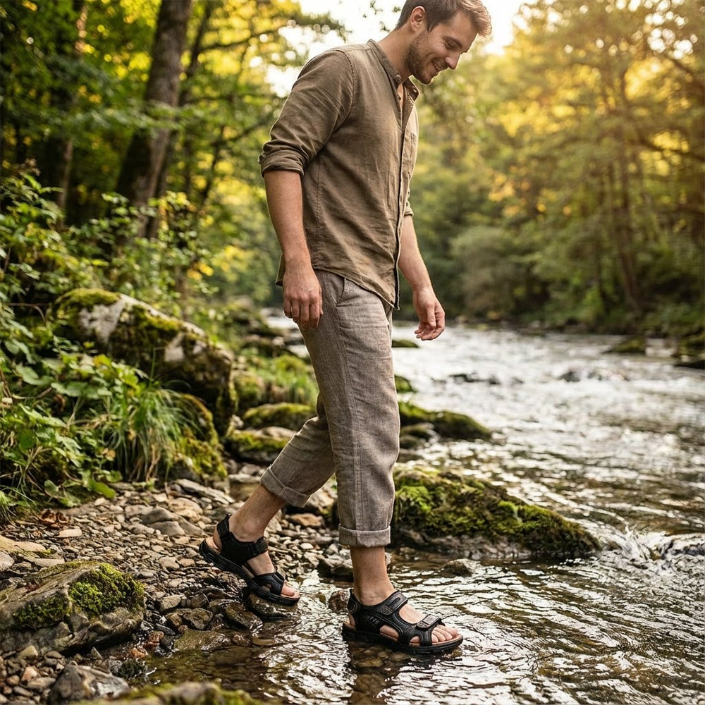 Men's Outdoor Velcro-Strap Open-Toe Trekking Sandals