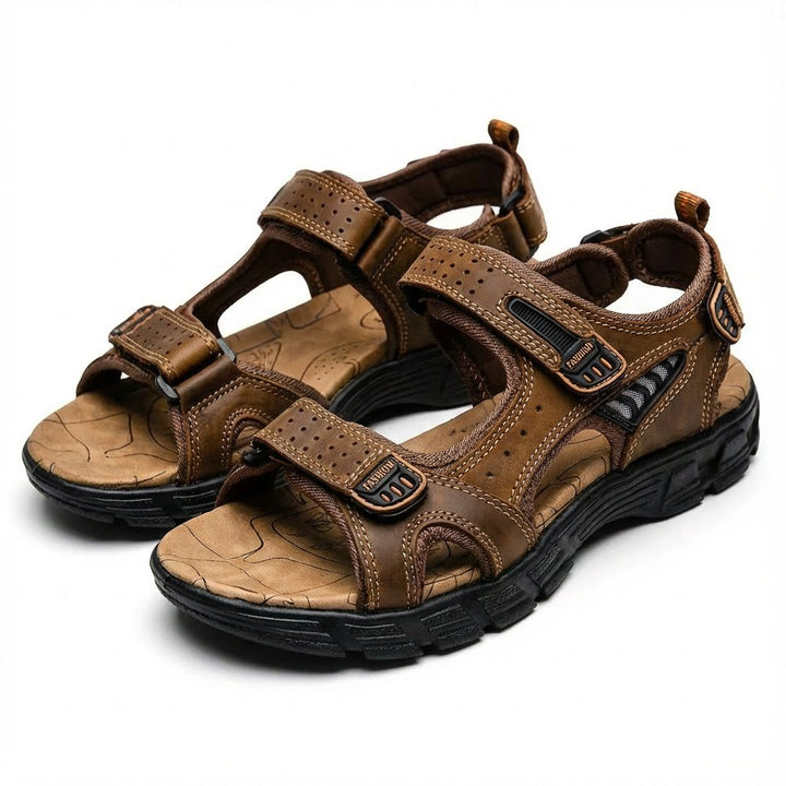 Men's Outdoor Velcro-Strap Open-Toe Trekking Sandals - Marrón