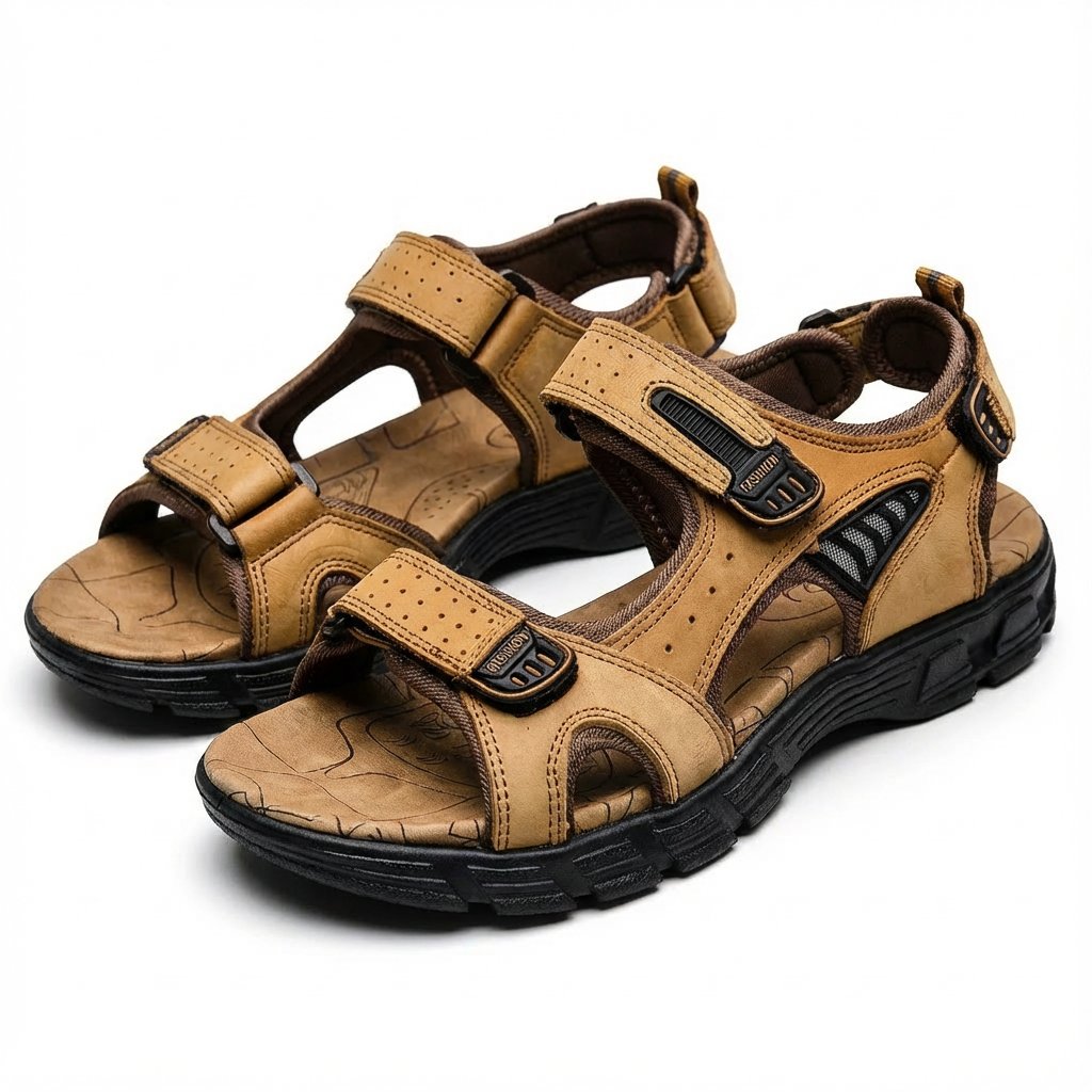 Men's Outdoor Velcro-Strap Open-Toe Trekking Sandals - Marrón claro
