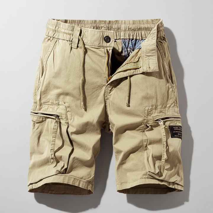Men's Regular-Fit Elastic-Waist Zip-Pocket Cargo Shorts - Khaki